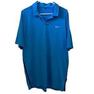 Nike Tiger Woods Dri Fit Short Sleeve Snap Polo‎ Shirt Blue Men's Size L